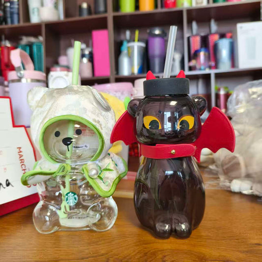 2pcs - Starbucks China Green Bearista BEAR and cat  glass - please read details before order