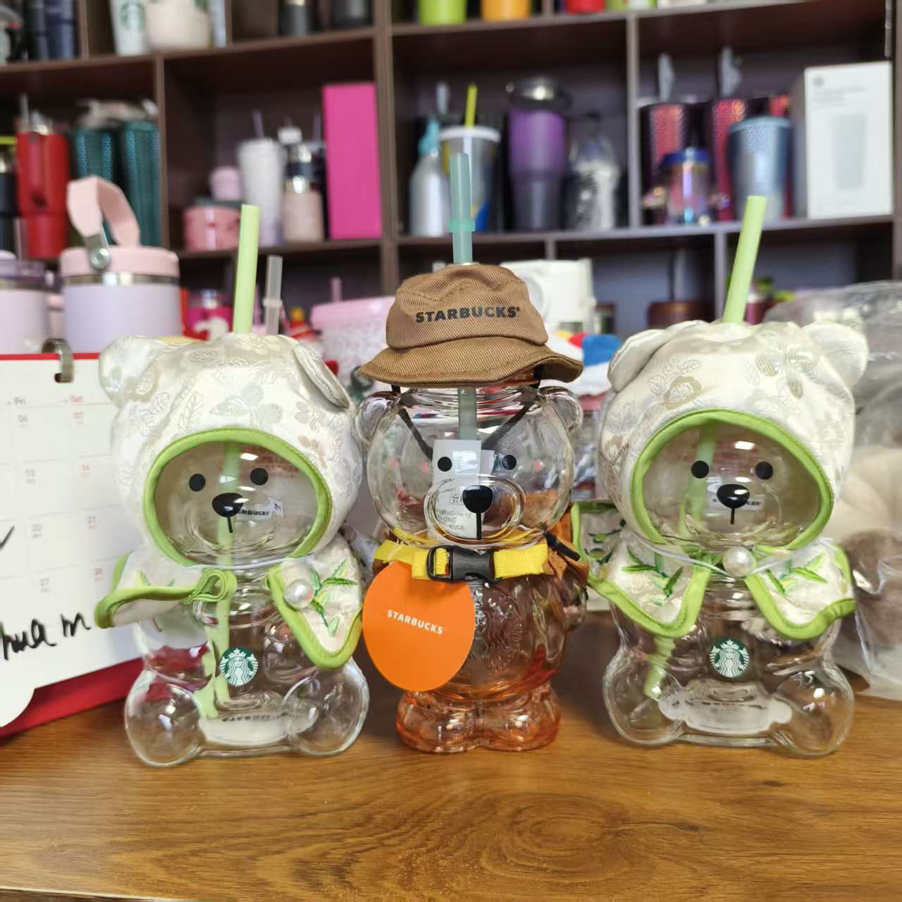3pcs -  Starbucks China Green X2  and camping x1  Bearista BEAR glass - please read details before order