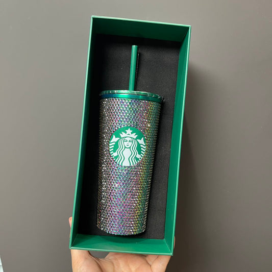 Tiny flaw Starbucks Thailand 2024 METALLIC green rhinestones cold water straw cup 16oz Starbucks loveinstarbucks
