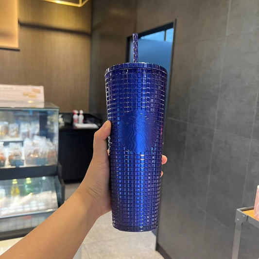 Starbucks Taiwan/Korea 2023 blue gird cold straw cup 24oz Starbucks loveinstarbucks