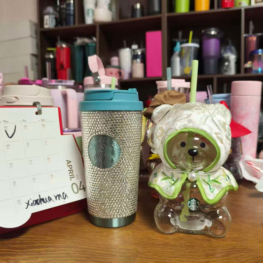 Starbucks green Bear glass and Rhinestone Cup ( -- with SKU tag -- without box)