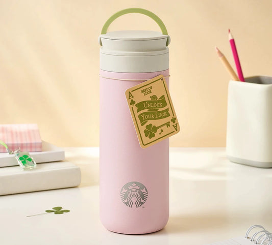 Starbucks Korea 2026 Four-Leaf Clover Series Pink Stainless Steel Tumbler with Handle 473ml 15.99oz