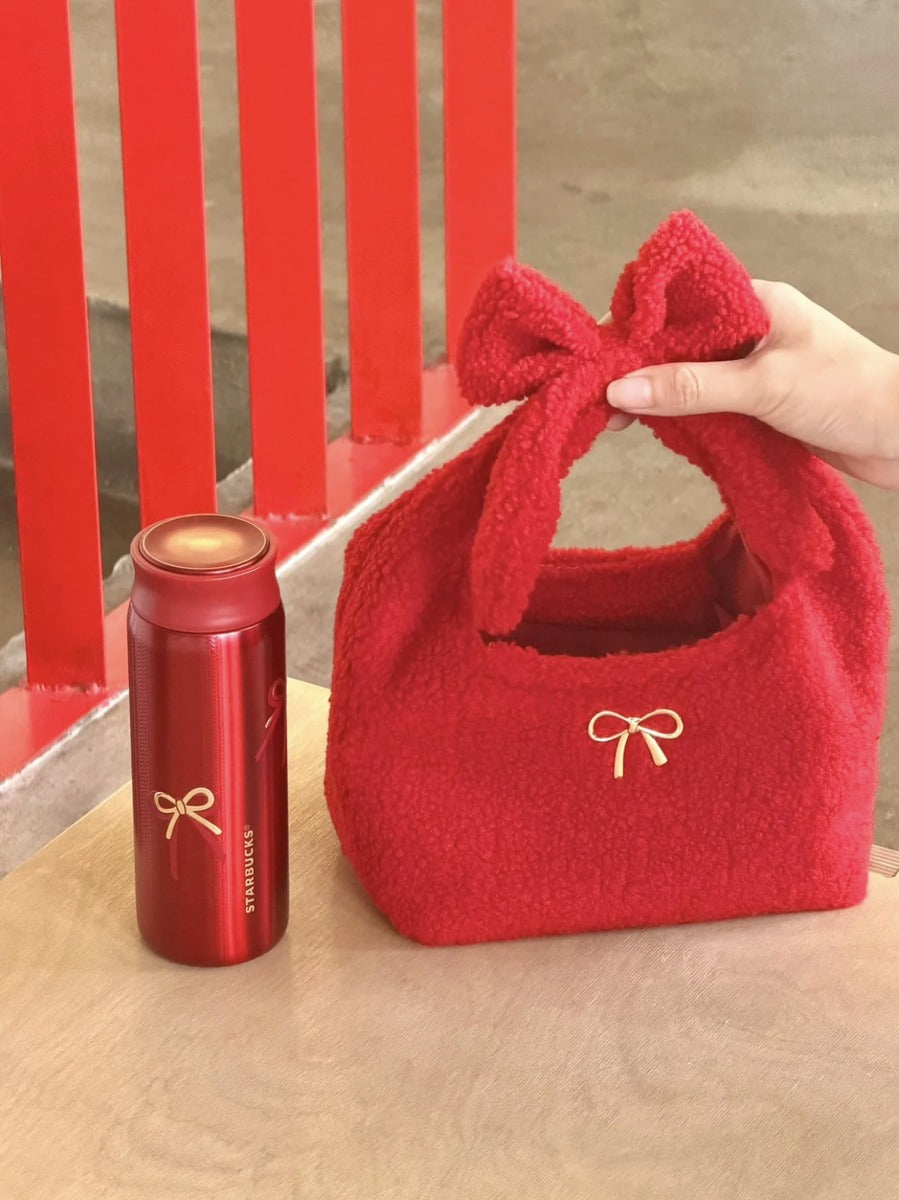 Starbucks China 2026 Christmas Woven with Warmth Series 350ml 11.83oz Stainless Steel Tumbler with Bow Handle Pouch