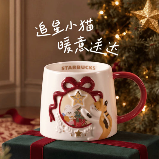 Starbucks China Winter Star Gathering Series 355ml 12 oz Embossed Kitten Mug