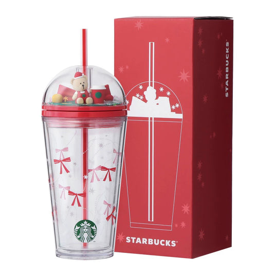 Starbucks Japan 2026 Christmas Series Bear Figurine Cold Drink Straw Tumbler 473ml 15.99oz