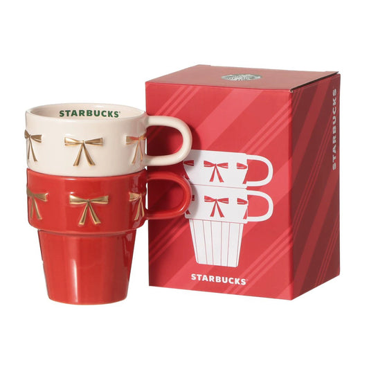 Starbucks Japan 2026 Christmas Series Stackable Bow Mugs 237ml 8.01oz - 2PCS Mugs