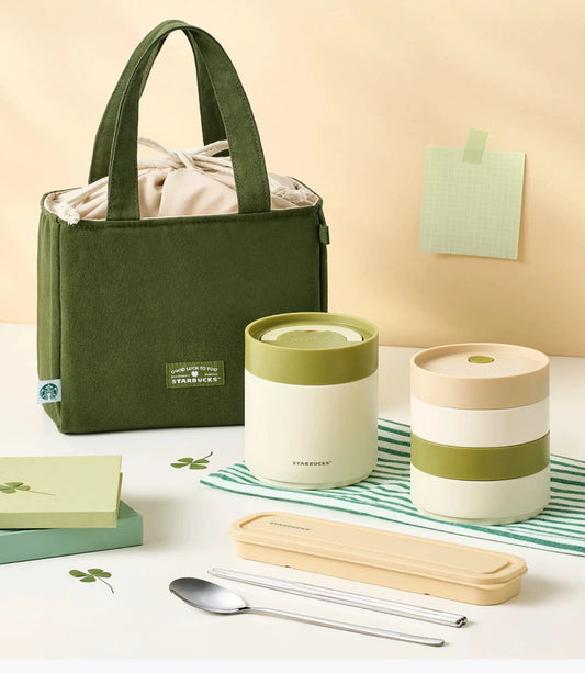 Starbucks Korea 2026 Four-Leaf Clover Series Food Jar Set - Includes Jar, Bag, and Cutlery