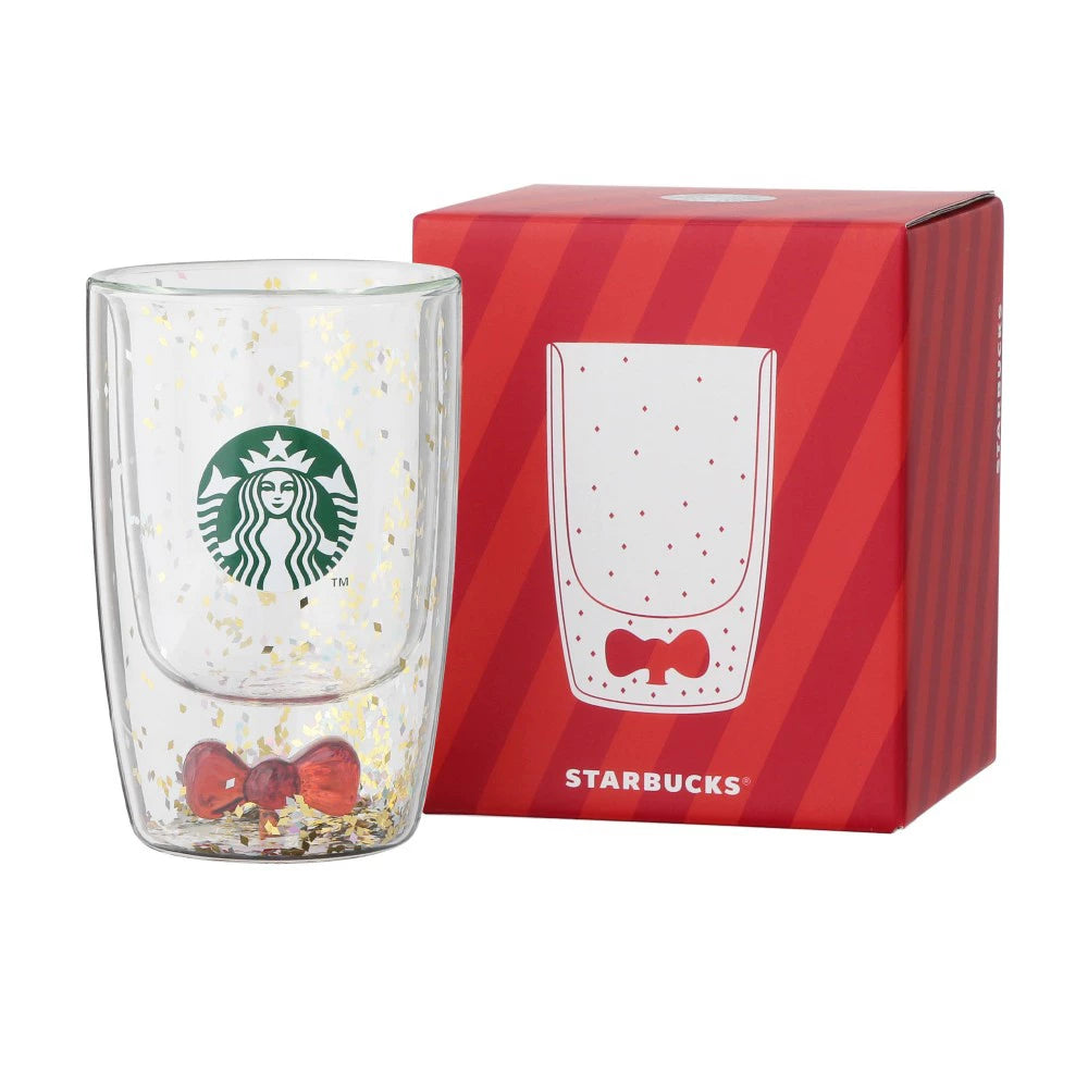Starbucks Japan 2026 Christmas Collection Double-Wall Heat-Resistant Glass Mug with Bow 355ml 12oz