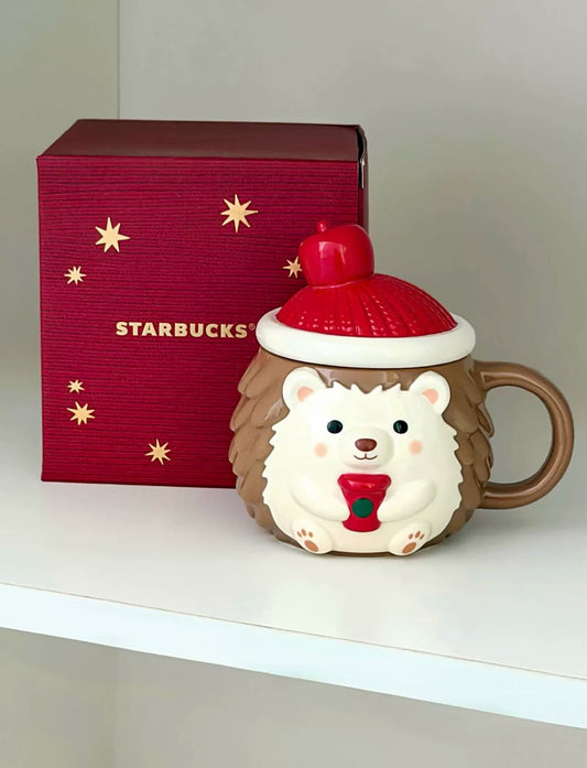 Starbucks China 2026 Christmas Woven with Warmth Series 385ml 13.02oz Hedgehog Shaped Mug with Lid
