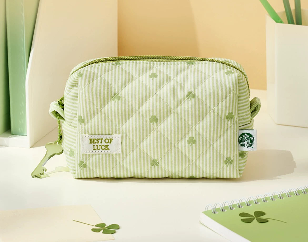 Starbucks Korea 2026 Four-Leaf Clover Series Green Cosmetic Bag