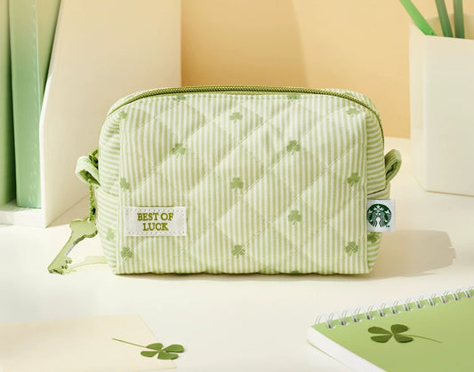 Starbucks Korea 2026 Four-Leaf Clover Series Green Cosmetic Bag