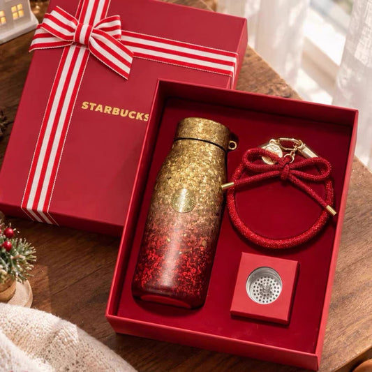Starbucks China 2026 Christmas Woven with Warmth Series 340ml 11.5oz Titanium Mug with Metal Nameplate Tea Infuser and Keychain