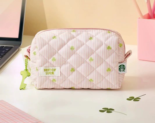 Starbucks Korea 2026 Four-Leaf Clover Series Pink Cosmetic Bag