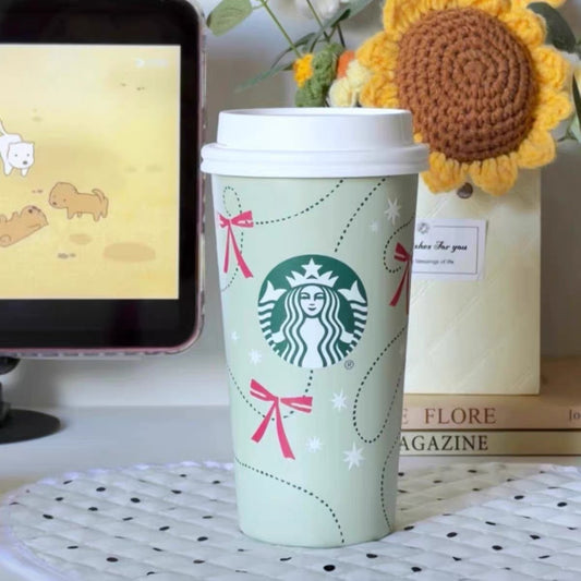 Starbucks China 2026 Christmas Woven with Warmth Series 430ml 14.54oz Green Bow Stainless Steel Desk Mug