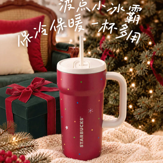 Starbucks China Winter Star Gathering Series 670ml 22.66oz Red Stainless Steel Straw Tumbler