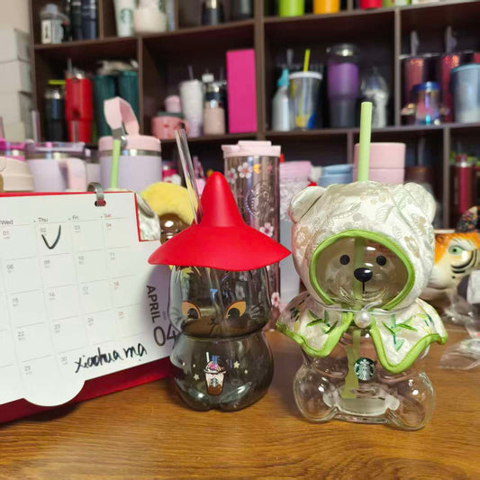 2pcs -  Starbucks China Green x1  Bearista BEAR and black cat with red hat x1   glass - please read details before order (Copy)