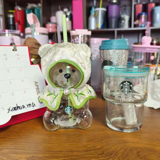 2pcs -  Starbucks China Green x1  Bearista BEAR and blue Frappuccino  glass - please read details before order