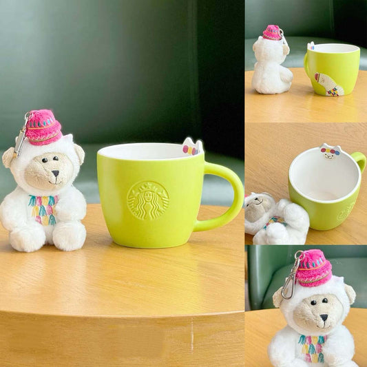 Starbucks China 2024 Alpaca series Green ceramic mug with bearista doll Starbucks loveinstarbucks