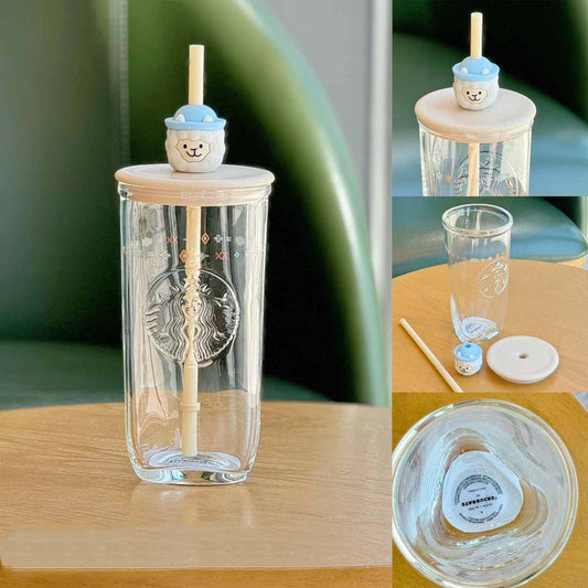 Starbucks China Alpaca series Triangle straw glass cup 473ml coming with stopper Starbucks loveinstarbucks