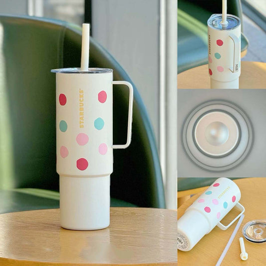 Starbucks China Alpaca series Dots white Stainless steel straw cup 946ml Starbucks loveinstarbucks