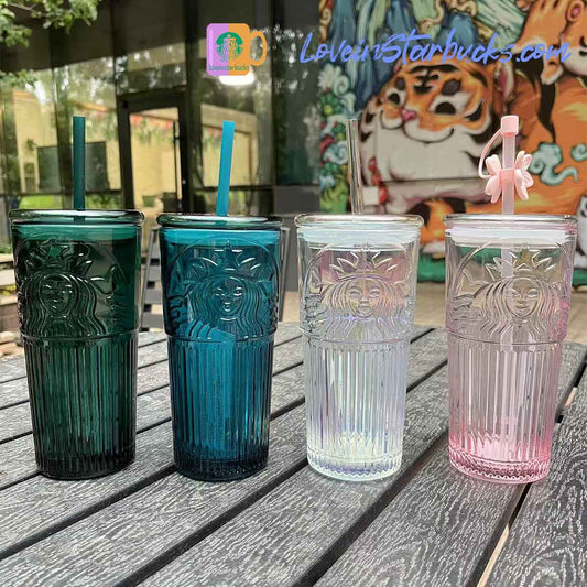 Starbucks tumbler China Dark Green / Blue Green / Unicorn / Peach pink gradient / Sky blue gradient straw Classic Glass cup 18oz Starbucks loveinstarbucks