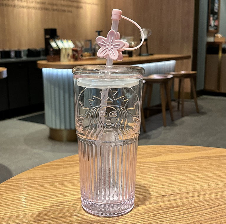 on sale Starbucks China Peach Sakura blossom pink Classic Straw Glass cup 18.6oz Starbucks loveinstarbucks