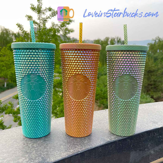 Starbucks Tumblers Indonesia 2023 Turquoise Mustard and Pistachio studded straw cup 24oz Starbucks loveinstarbucks