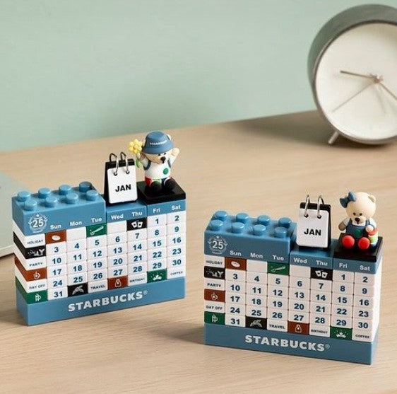 Starbucks Taiwan Building Blocks blue white calendar with cute topper Starbucks loveinstarbucks