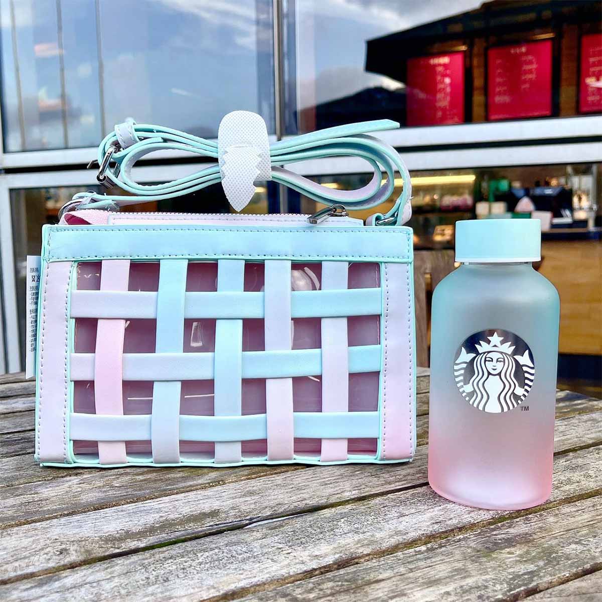on sale Starbucks Summer pink green bag and cup loveinstarbucks loveinstarbucks