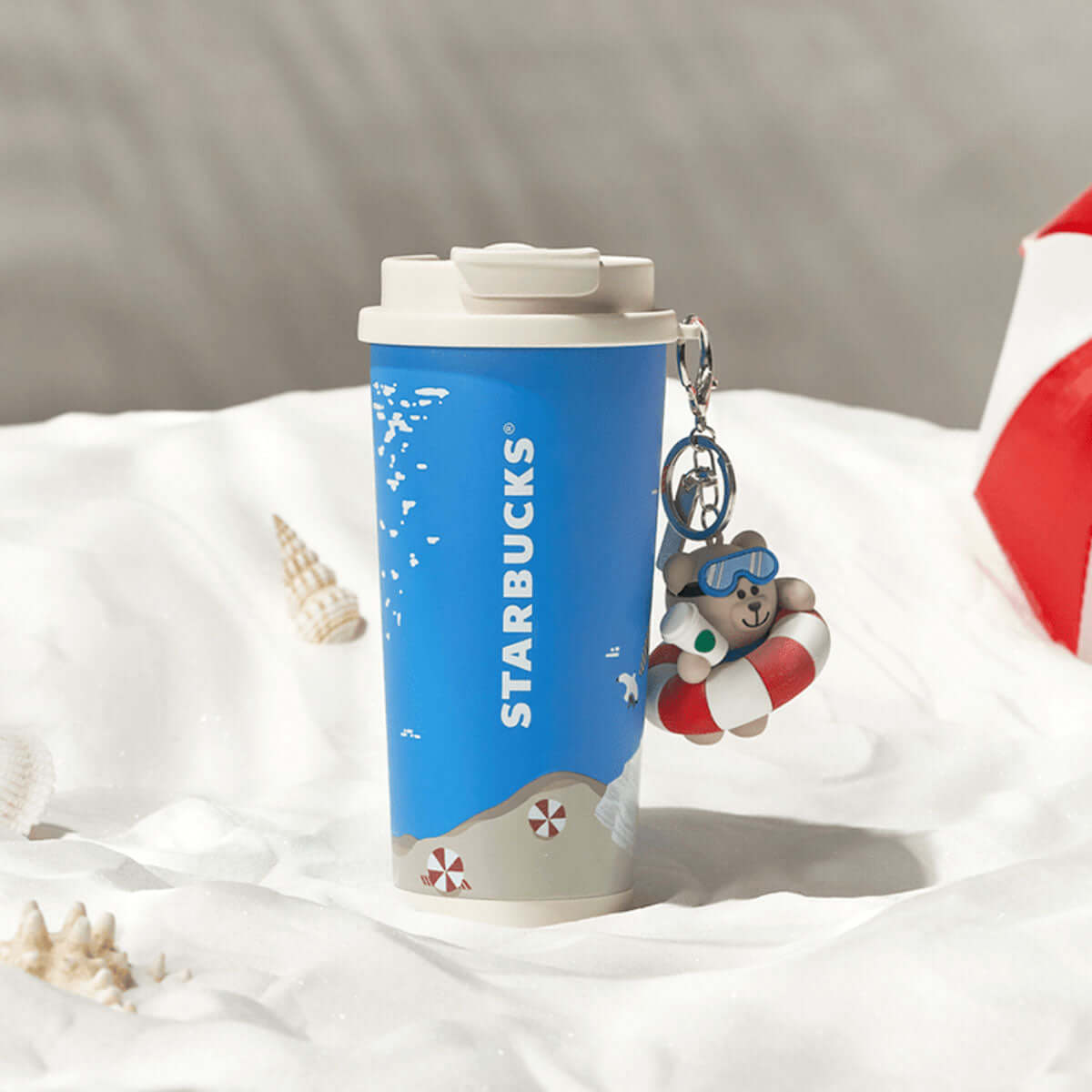 Starbucks China 2024 summer seaside online Double drinking spout stainless steel cup 480ml coming with keychain Starbucks loveinstarbucks