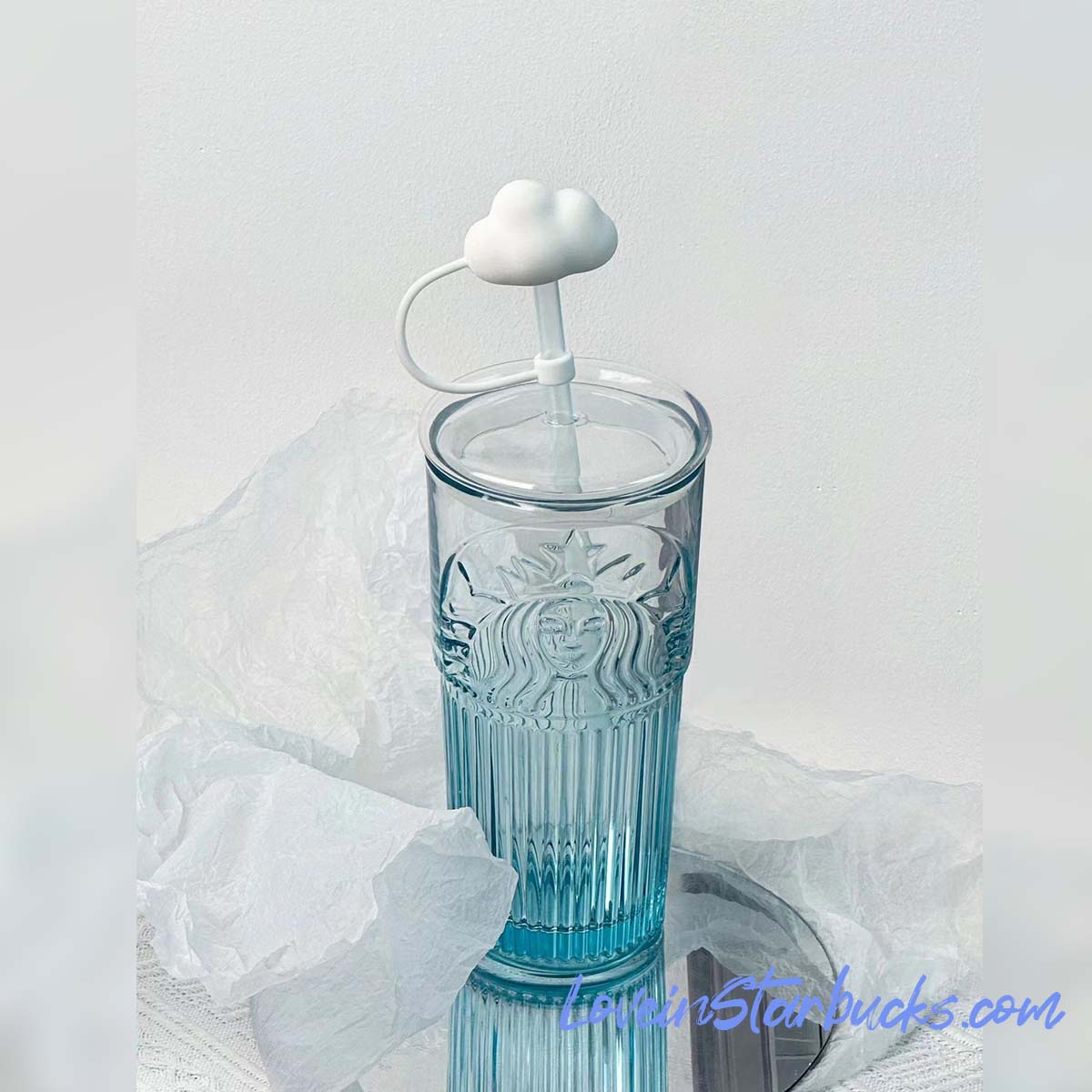 Starbucks Tumbler China sky blue gradient Glass Straw cup 18.6oz with cloud top-per Starbucks loveinstarbucks