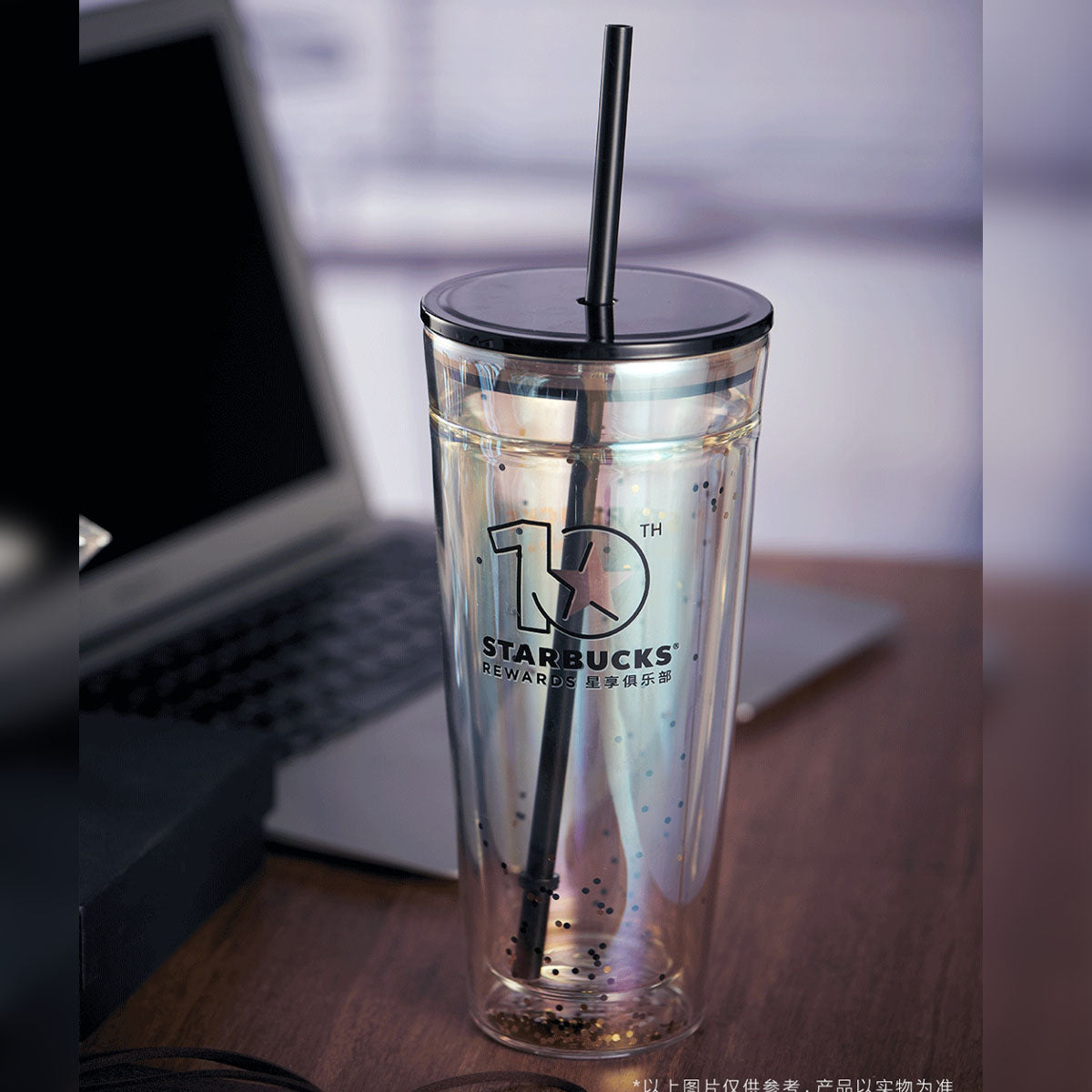 Starbucks 10th anniversary Black Gold Glitter double-layer Classic Glass Straw 20oz cup Starbucks loveinstarbucks