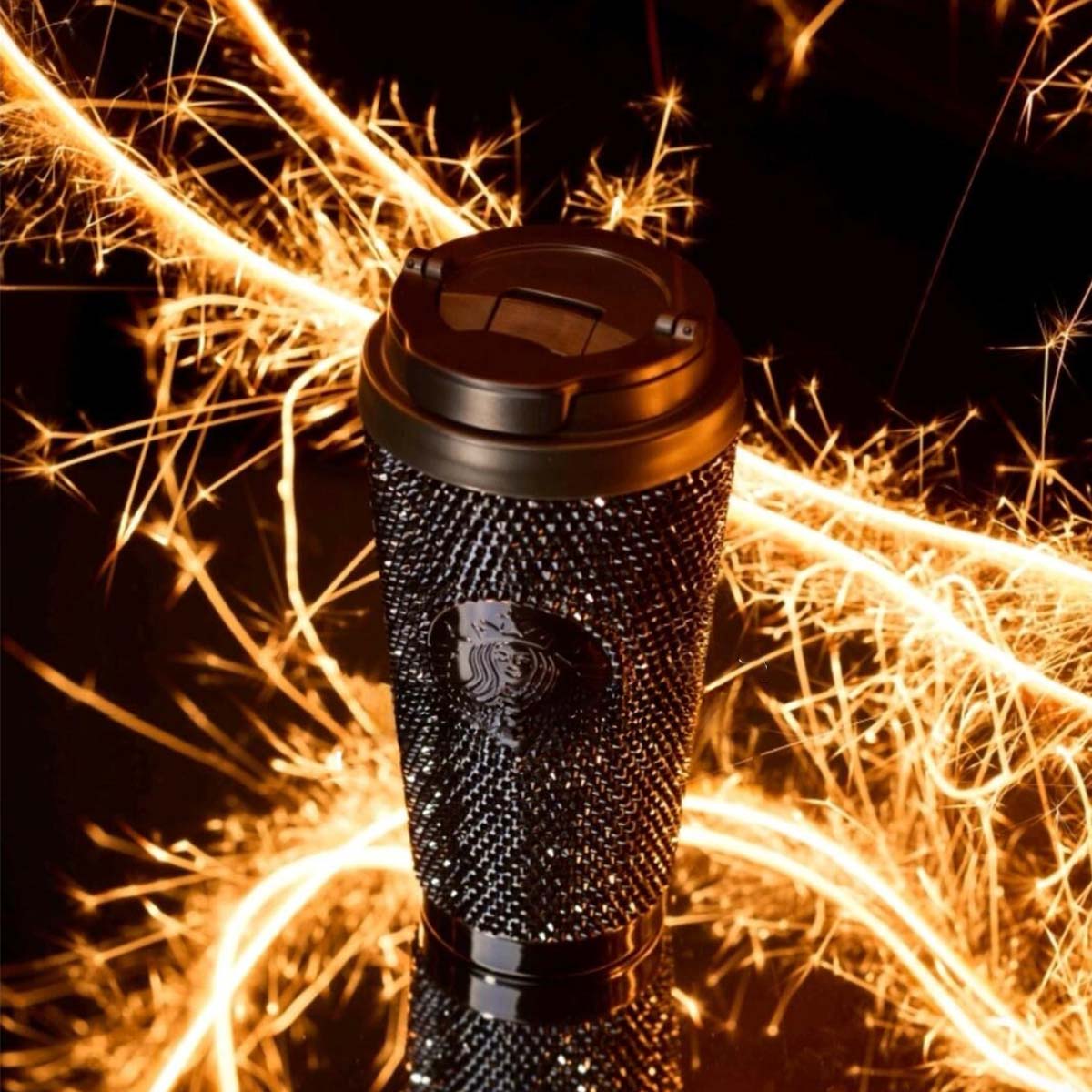 Starbucks China 2024 Winter Fireworks Black Rhinestones Stainless Steel Cup 16oz Starbucks loveinstarbucks