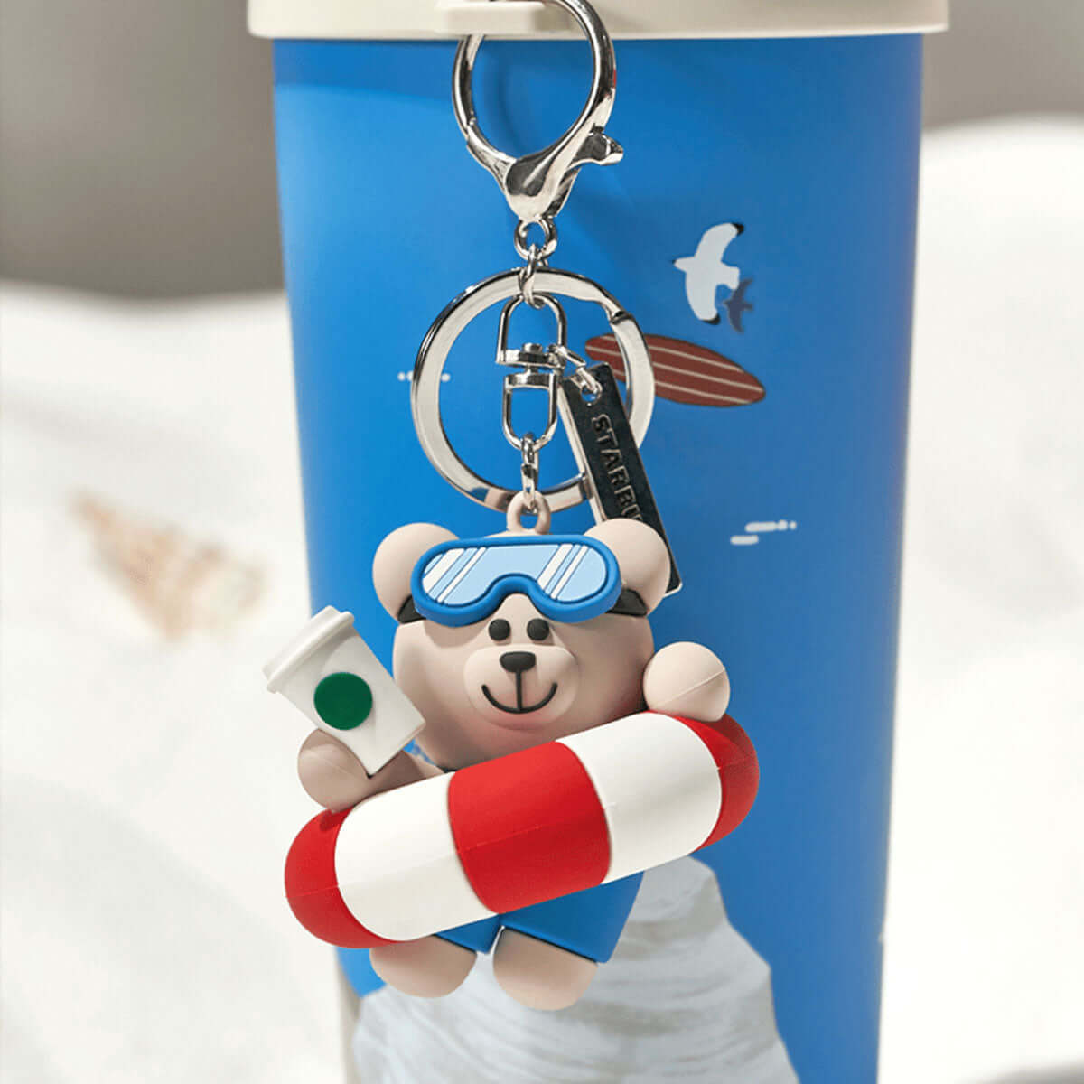 Starbucks China 2024 summer seaside online Double drinking spout stainless steel cup 480ml coming with keychain Starbucks loveinstarbucks
