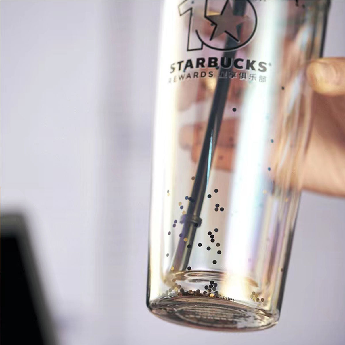 Starbucks 10th anniversary Black Gold Glitter double-layer Classic Glass Straw 20oz cup Starbucks loveinstarbucks