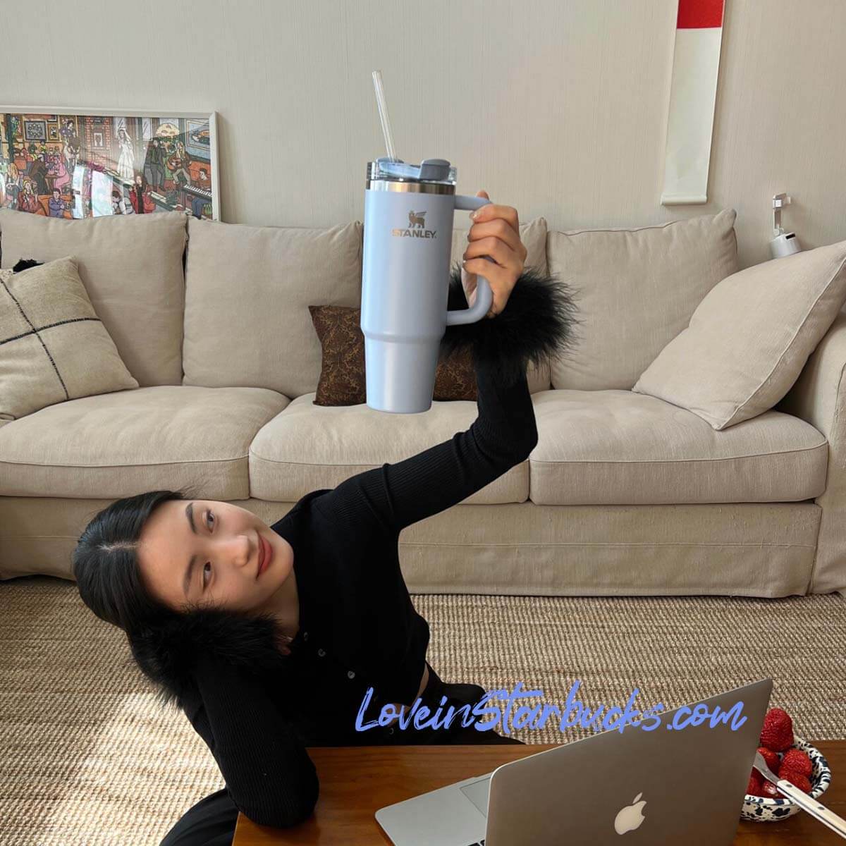 Stanley tumbler China water drop blue light blue Stainless steel straw cup 30oz loveinstarbucks loveinstarbucks