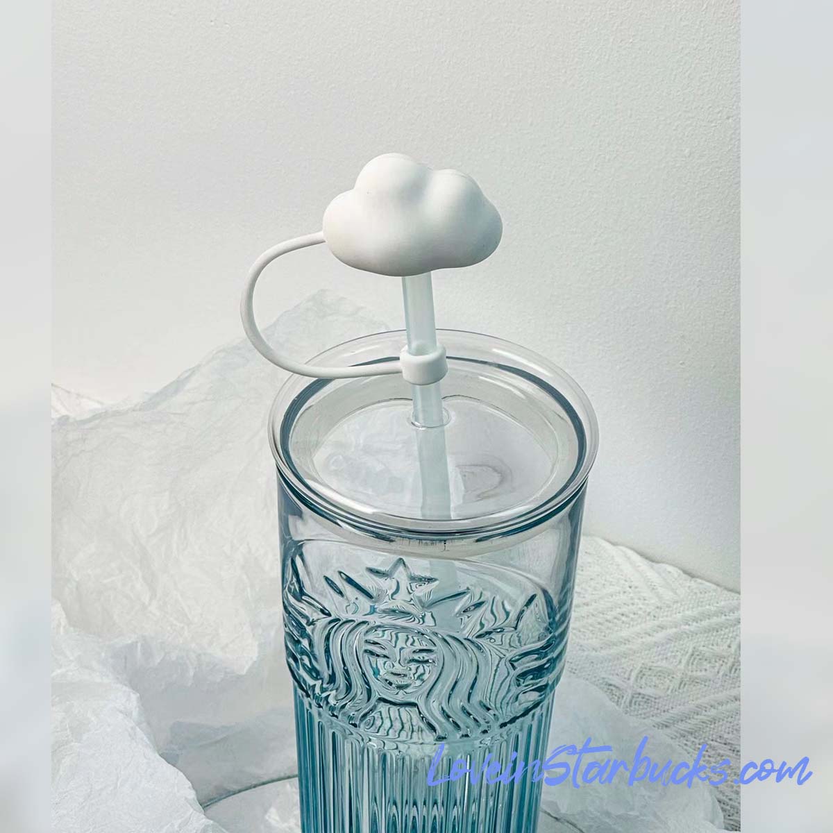 Starbucks Tumbler China sky blue gradient Glass Straw cup 18.6oz with cloud top-per Starbucks loveinstarbucks