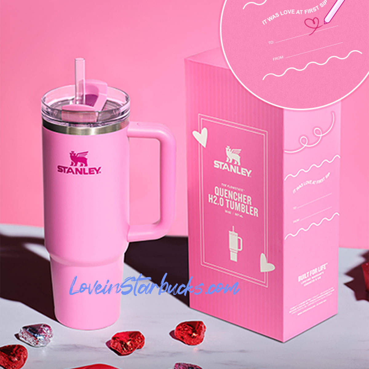 Stanley China 2024 Valentine's Day Peony pink stainless steel cup 30oz with box loveinstarbucks loveinstarbucks