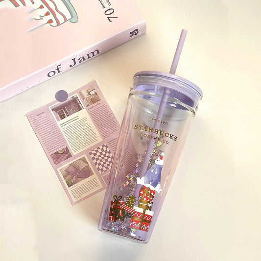 Starbucks China 2023 Christmas cute pet series purple double-layer Classic Glass Straw 20oz cup Starbucks loveinstarbucks
