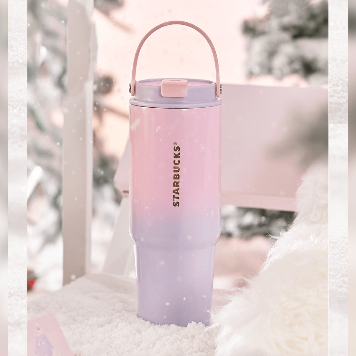 Starbucks China 2023 Christmas cute pet series Ombre pink purple stainless steel cup 820ml Starbucks loveinstarbucks