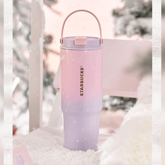 Starbucks China 2023 Christmas cute pet series Ombre pink purple stainless steel cup 820ml Starbucks loveinstarbucks