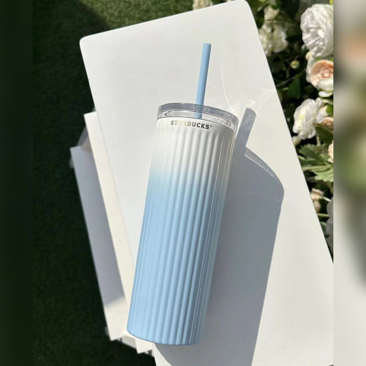 Starbucks Tumbler China 2023 Summer Sky Blue Gradient Stainless steel Cup 16oz with two lids Starbucks loveinstarbucks