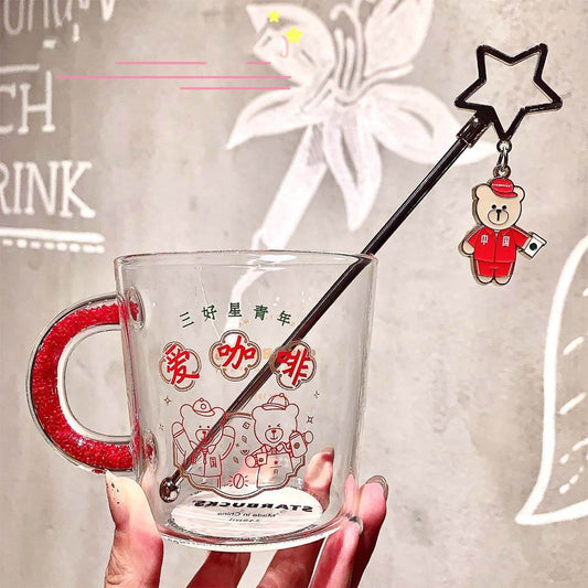 Starbucks China 2020 National trend of three good young people Love coffee glass cup 345ml with stirrer loveinstarbucks loveinstarbucks