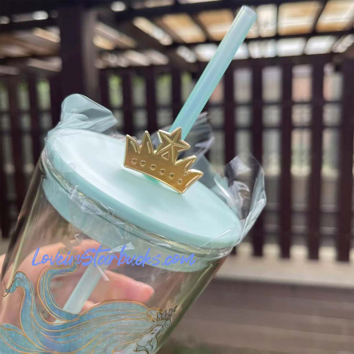 Starbucks China 2022 anniversary blue or green ocean mermaid crown Classic Glass Straw cup 20oz Starbucks loveinstarbucks