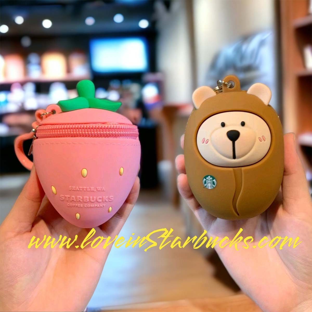 Starbucks Tumblers China 2023 Natural series Strawberry bear/ coffee bean bear coin purse bag Decompression toy Starbucks loveinstarbucks