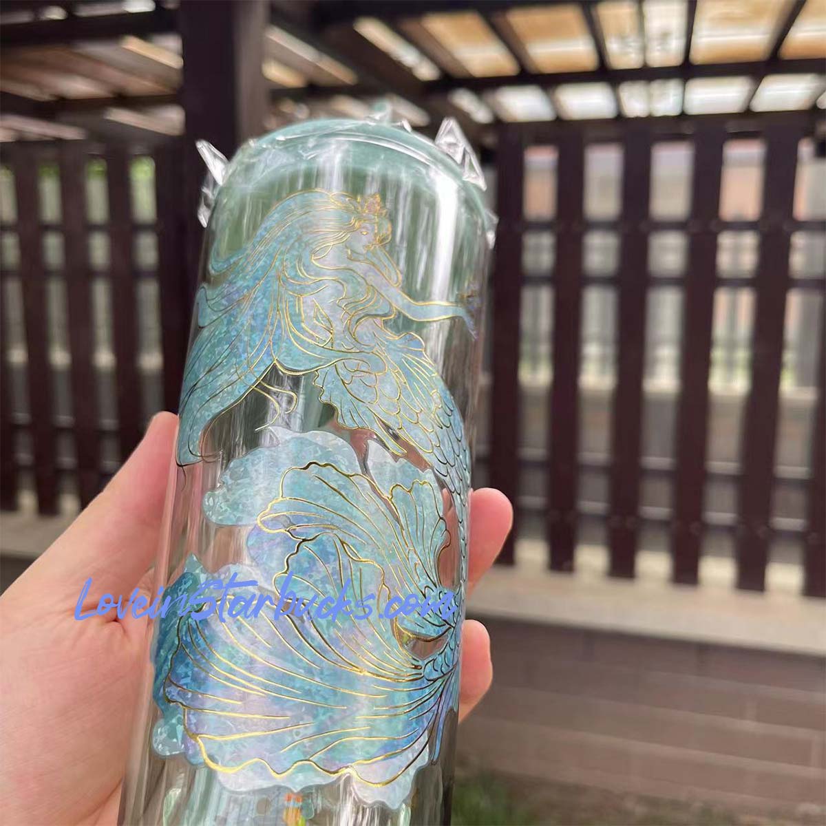 Starbucks China 2022 anniversary blue or green ocean mermaid crown Classic Glass Straw cup 20oz Starbucks loveinstarbucks