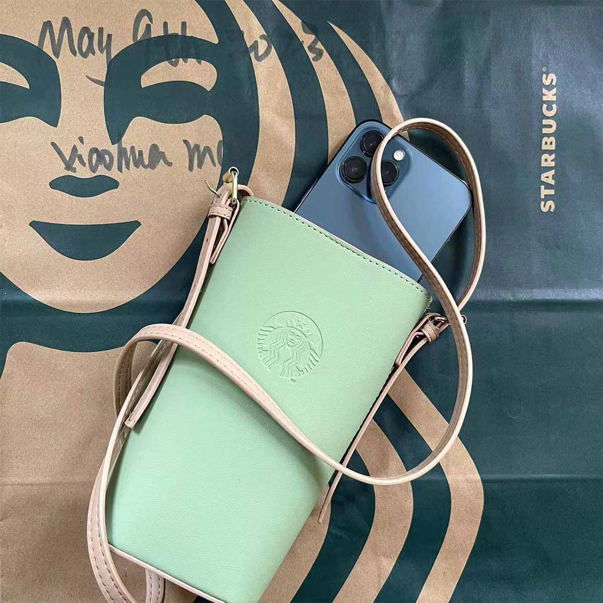 Starbucks China one small green bag and one mobile phone adjustable holder Starbucks loveinstarbucks