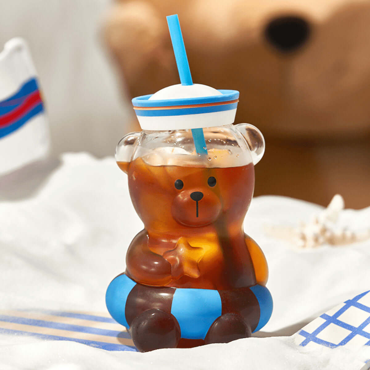 Starbucks China 2024 summer seaside store online blue bear straw glass Starbucks loveinstarbucks
