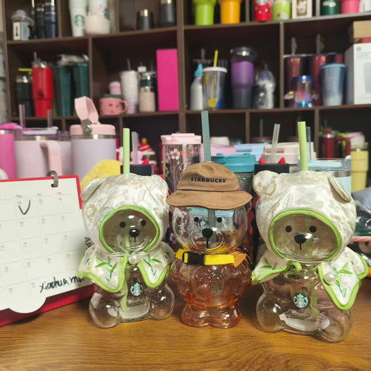 3pcs -  Starbucks China Green X2  and camping x1  Bearista BEAR glass - please read details before order