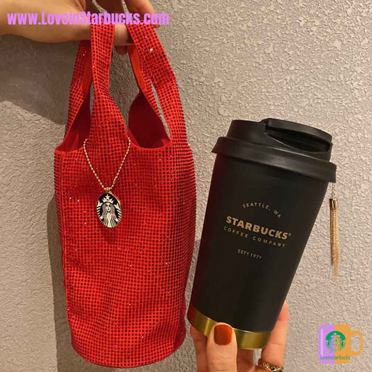 Starbucks tumblers China 2020 Xmas Red and black stainless steel accompanying cup with bag 384ml Starbucks loveinstarbucks